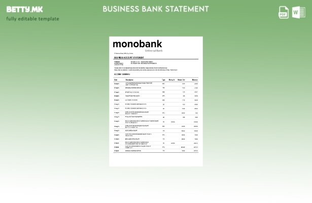 модерен стил Украина Монобанка претпријатие сметка Извод Word и PDF Шаблон